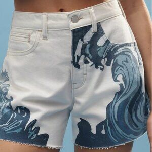 NWT Anthropologie The Devon Denim Shorts by Pilcro: Wave Print Edition